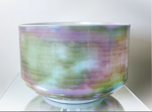 10" C#0 Moldavite, Platinum Celestial Rings Crystal Tones® Alchemy Crystal Singing Bowl 147985