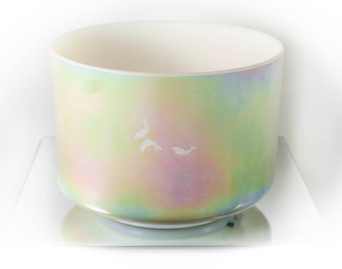 10" D#-15 Emerald, Palladium W/ Medium Etch Butterflies Crystal Tones® Alchemy Crystal Singing Bowl 143235