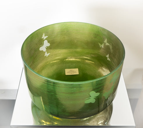 10" D#-15 Emerald, Palladium W/ Medium Etch Butterflies Crystal Tones® Alchemy Crystal Singing Bowl 143235