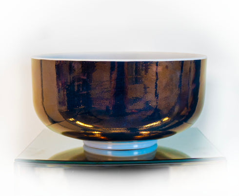 12" B+10 Tibetan Quartz Copper Frosted Rim Inside Crystal Tones® Alchemy Crystal Singing Bowl 147580