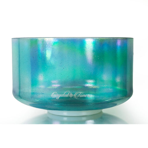9" D#-45 Aqua Aura Gold, Platinum Crystal Tones® Quartz Singing Bowl 157185