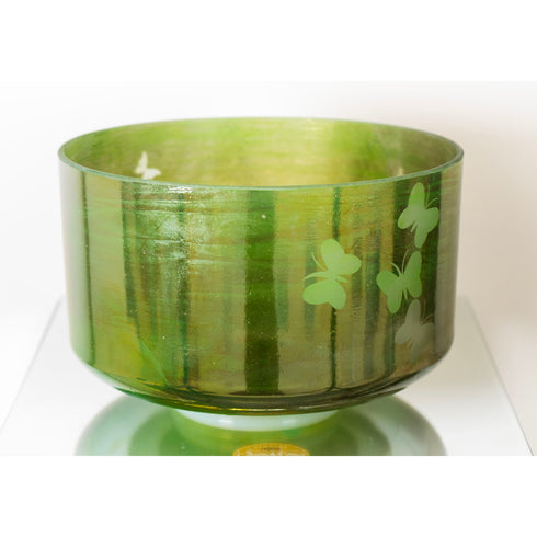 10" D#-15 Emerald, Palladium W/ Medium Etch Butterflies Crystal Tones® Alchemy Crystal Singing Bowl 143235