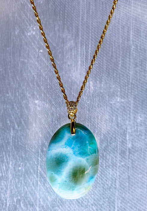 Larimar Gemstone Pendant in Gold Vermeil
