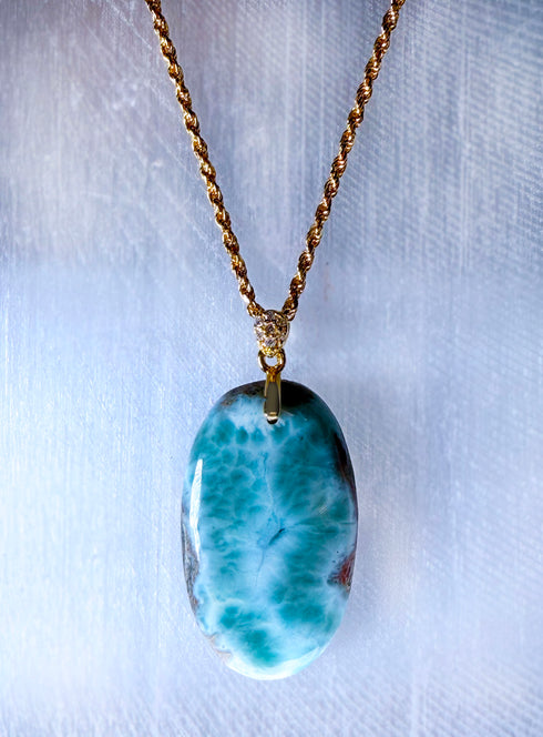 Larimar Gemstone Pendant in Gold Vermeil