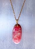 Large Rhodochrosite Gemstone Pendant in Gold Vermeil