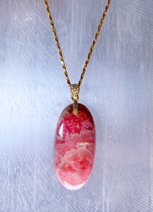 Large Rhodochrosite Gemstone Pendant in Gold Vermeil