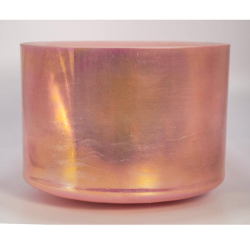 Rare 9" D-5 Rose Quartz Platinum Frosted Inside Alchemy™ Crystal Tones Singing Bowl
