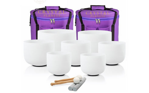 Frosted White Singing Bowl 7 Bowl Set Size 6'' to 12'' with Bags