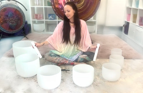 White Frosted Singing Bowl 7 Bowl Set Size 8' to 12'' with Bags