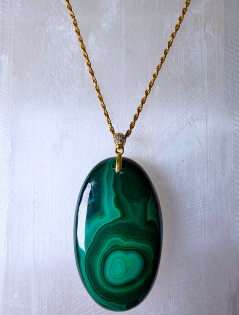 Large Malachite Gemstone Pendant in Gold Vermeil (Copy)