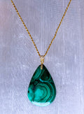 Large Malachite Gemstone Pendant in Gold Vermeil
