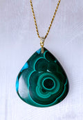 Large Malachite Gemstone Pendant in Gold Vermeil