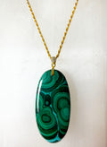 Large Malachite Gemstone Pendant in Gold Vermeil