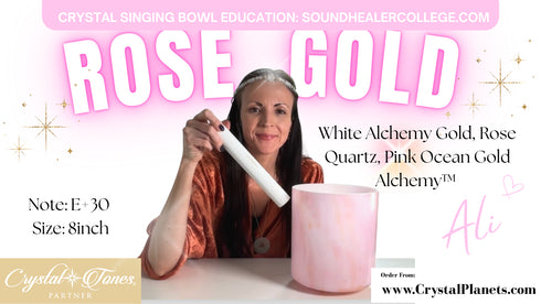 8" E+30 White Alchemy Gold, Rose Quartz, Pink Ocean Gold Alchemy™ Crystal Tones Singing Bowl