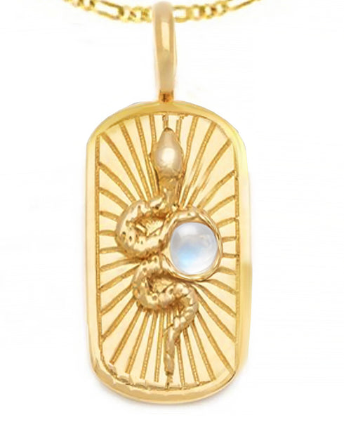Spirit of the Snake Tarot Pedant with Moonstone Pendant in Gold Vermeil