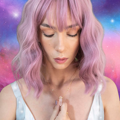 Love Bomb Pink Rose Quartz Pendant with Diamond Crown in Gold Vermeil