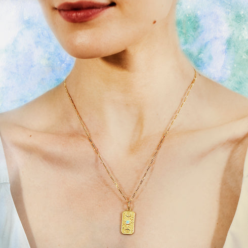 Tarot Pendant 'Goddess of Protection' with Opal Gemstone in Gold Vermeil