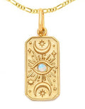 Tarot pendant, tarot necklace, gold tarot, tarot jewellery, evil eye necklace, opal gemstone, boho jewellery, spiritual jewellery