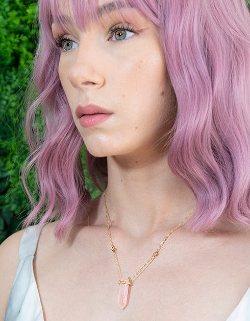 Love Bomb Pink Rose Quartz Pendant with Diamond Crown in Gold Vermeil