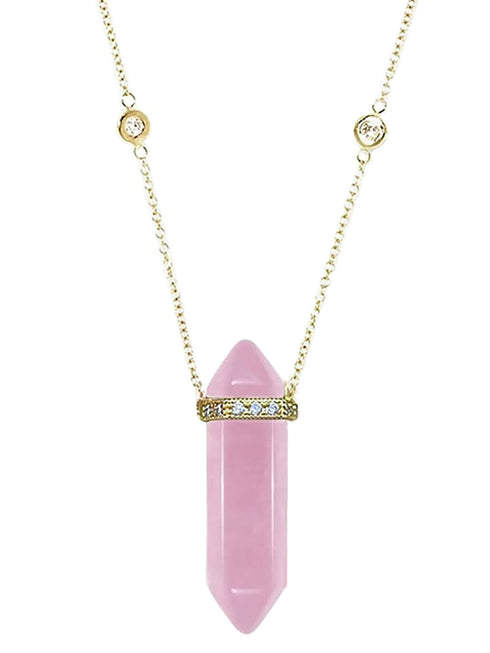 Love Bomb Pink Rose Quartz Pendant with Diamond Crown in Gold Vermeil