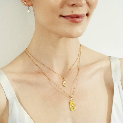 Crescent Moon Necklace with Pure Opal Gemstone in Gold Vermeil