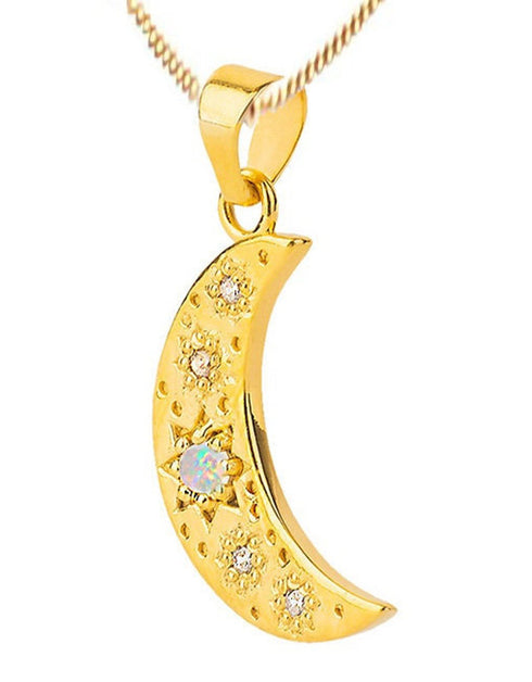 Crescent Moon Necklace with Pure Opal Gemstone in Gold Vermeil